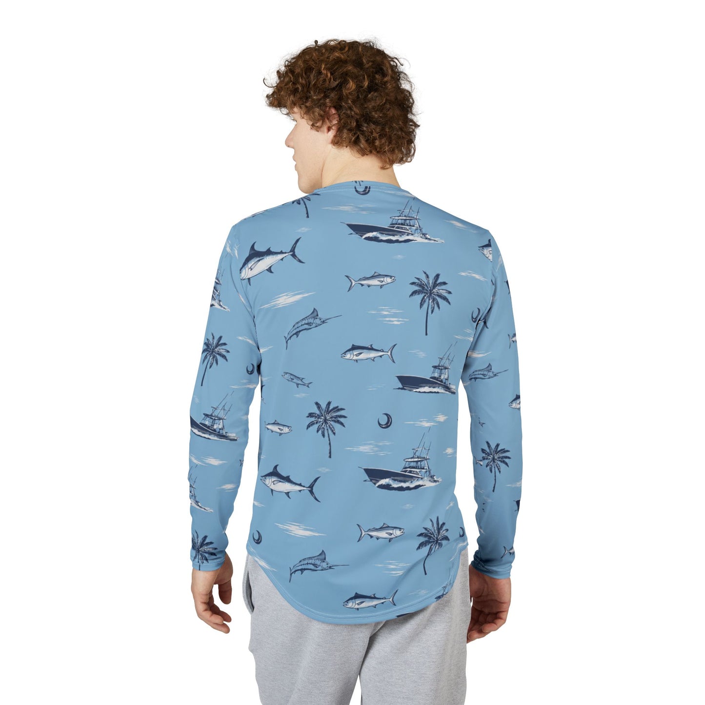 Men's Fishing & Palm Print UV Sun Protection Long Sleeve Shirt