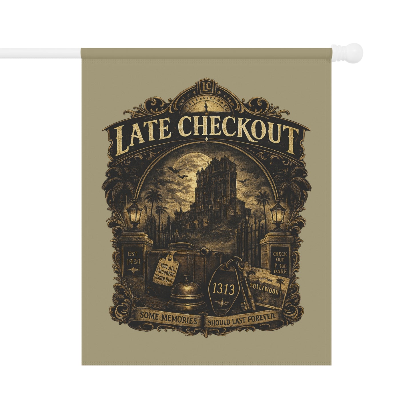 Late Checkout Flag – Vintage Haunted Hotel Banner