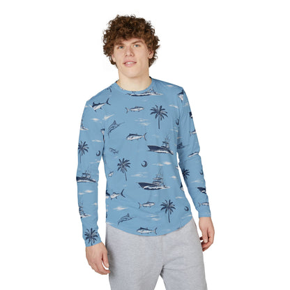 Men's Fishing & Palm Print UV Sun Protection Long Sleeve Shirt