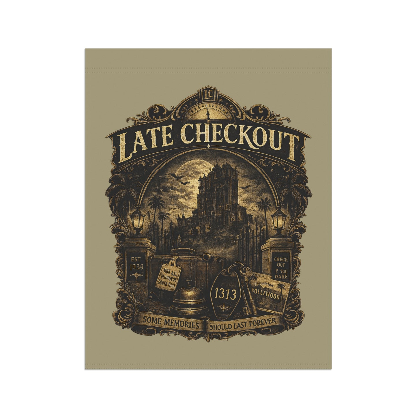 Late Checkout Flag – Vintage Haunted Hotel Banner