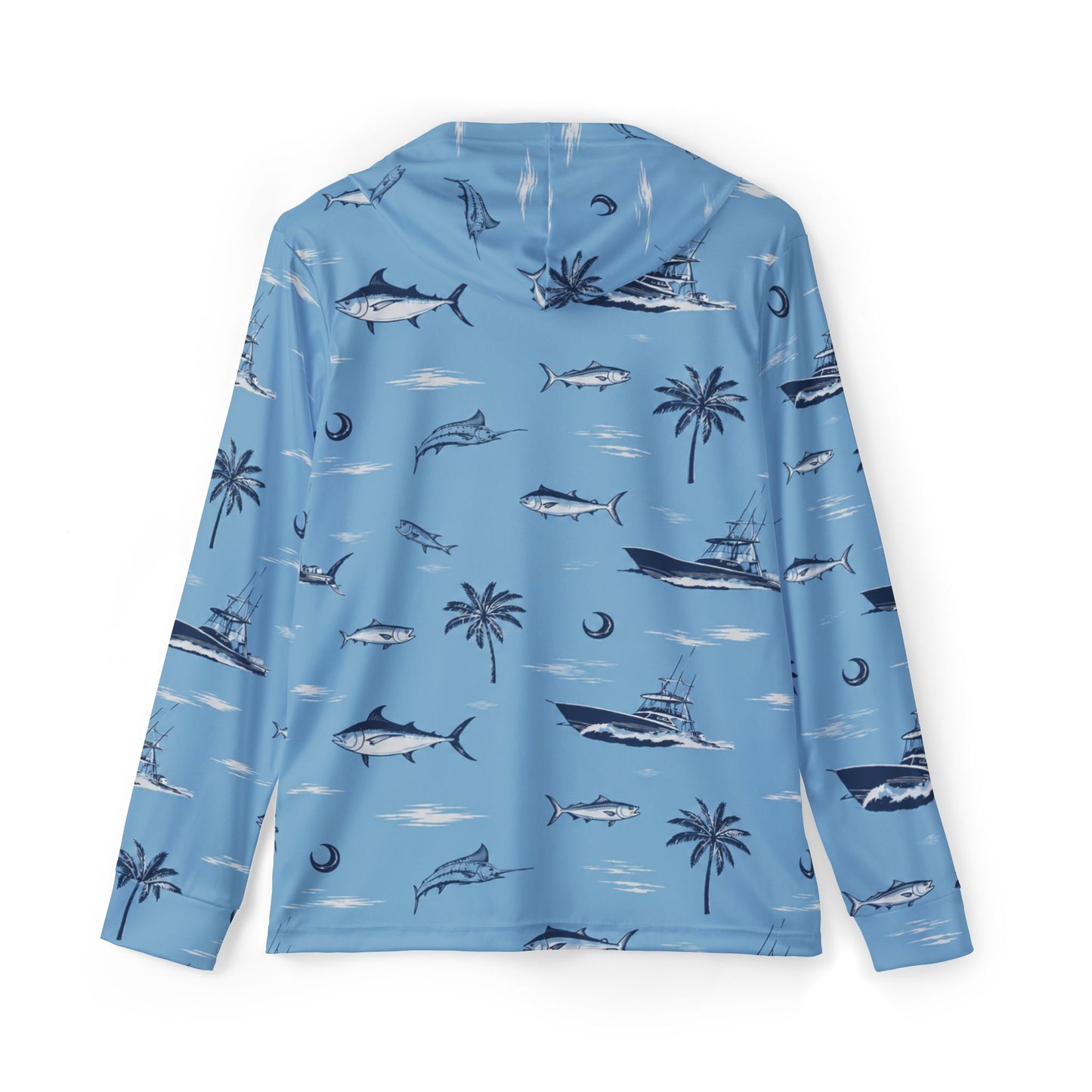 Men's Fishing Hoodie — Blue Tropical Marlin & Palm All-Over Print