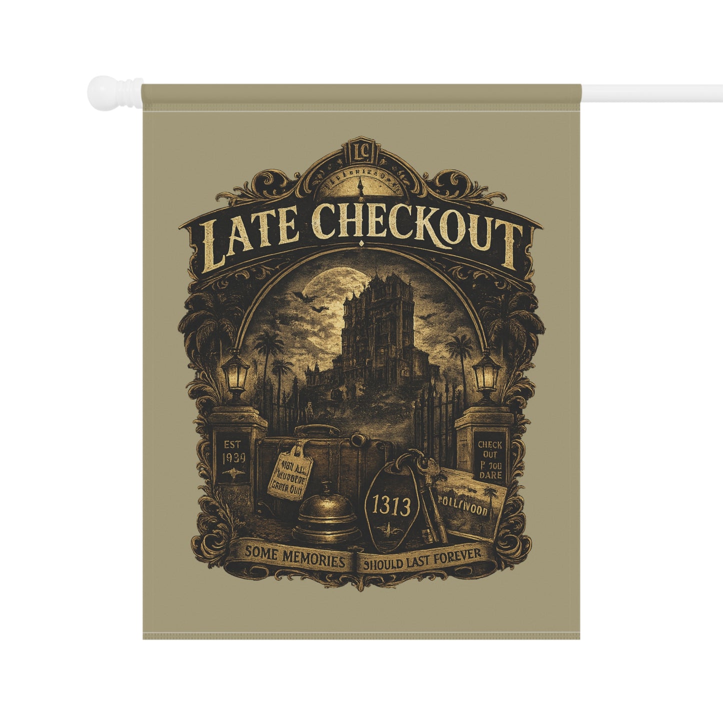 Late Checkout Flag – Vintage Haunted Hotel Banner